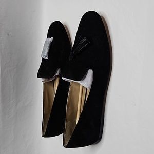 NEW Ann Taylor Black Suede Tassel Flat Loafers Size 9.5
